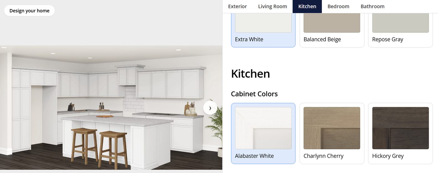 Choosing kitchen cabinet colors in the A&T Homes designer
